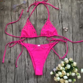 

Women Two-Piece Brazilian Bikini Set Swimsuit Beach Bathing Suit Swim Wear Solid Color Sling Knot Beachwear Summer Swimwear #5.9