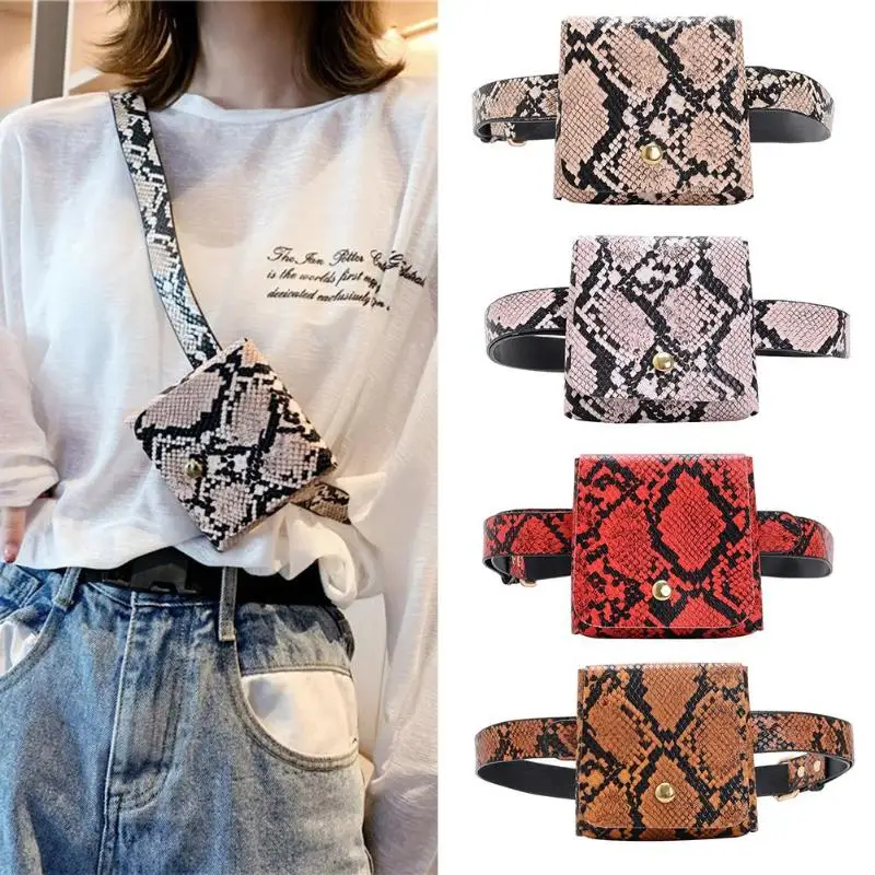 

Retro Snake Print Mini Waist Bag Women Vintage Serpentine Fanny Belt Pack PU Leather Small Purse Phone Pouch for Female Lady
