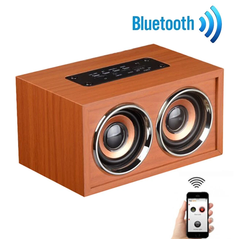 ABHU-беспроводной Bluetooth динамик супер бас 3D объемный стерео Деревянный двойной громкий динамик