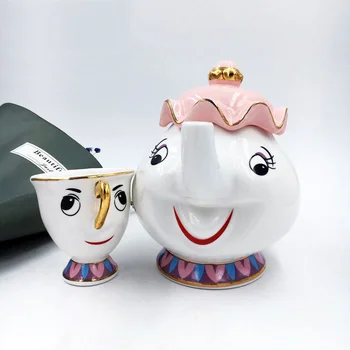 

New Cartoon Beauty Teapot Mug Cogsworth Clock Mrs Potts Chip Tea Pot Cup One Set Lovely Gift Fast Post