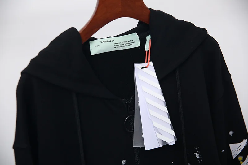 19ss Off-White OW фейерверк стрела для мужчин и женщин для влюбленных Модный хлопковый Повседневный кардиган на молнии толстовка с капюшоном Свободная куртка