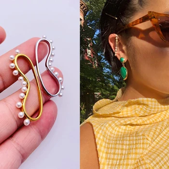 

18K Gold Plating Pearl Ear Clips ear cuff jewelry earring European and American Fashion Simple line Pearl Earrings