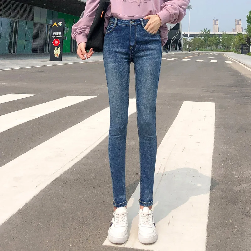 새로운 여성 스트레치 하이 웨스트 클래식 레트로 청바지 레이디 의류 38 40 스키니 팬츠 푸시 업 레깅스 엄마 청바지 펜슬 바지