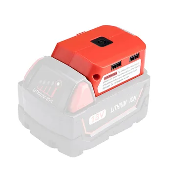 

Battery Adapter Dual USB Ports Output 5V 2.1A/12V 2A Adapter With 3W LED Light for Milwaukee 14.4/18v Battery