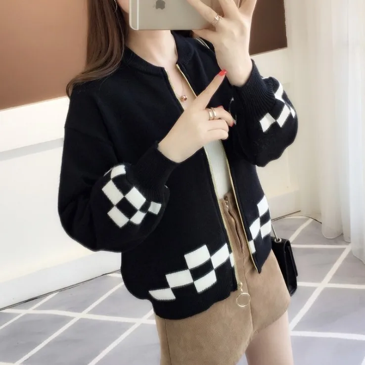 DANJEANER Kintted Cardigan Women O Neck Lantern Sleeve Sweater Coat with Zipper Spring Autumn Warm Jacket Tops Jersey Mujer DANJEANER Kintted Cardigan Women O Neck Lantern Sleeve Sweater Coat with Zipper Spring Autumn Warm Jacket Tops Jersey Mujer