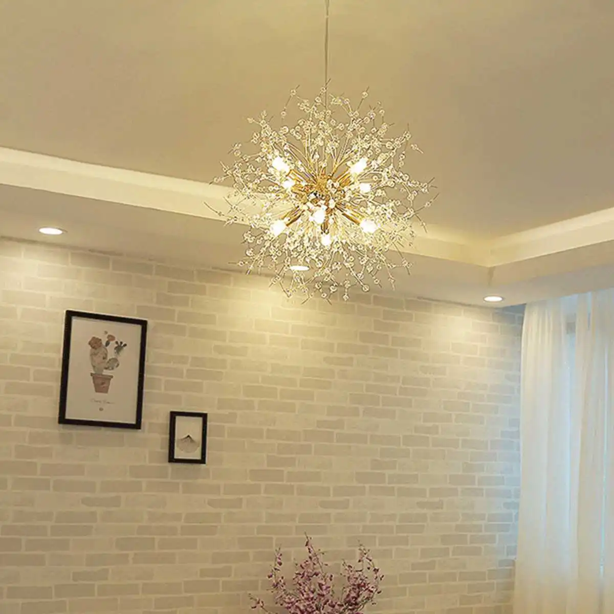 

Nordic Artistic LED Dandelion Chandelier Warm Light Hanging Lamps Decorative Fixture 8 Heads Led Spark Ball Lighting Home Lights