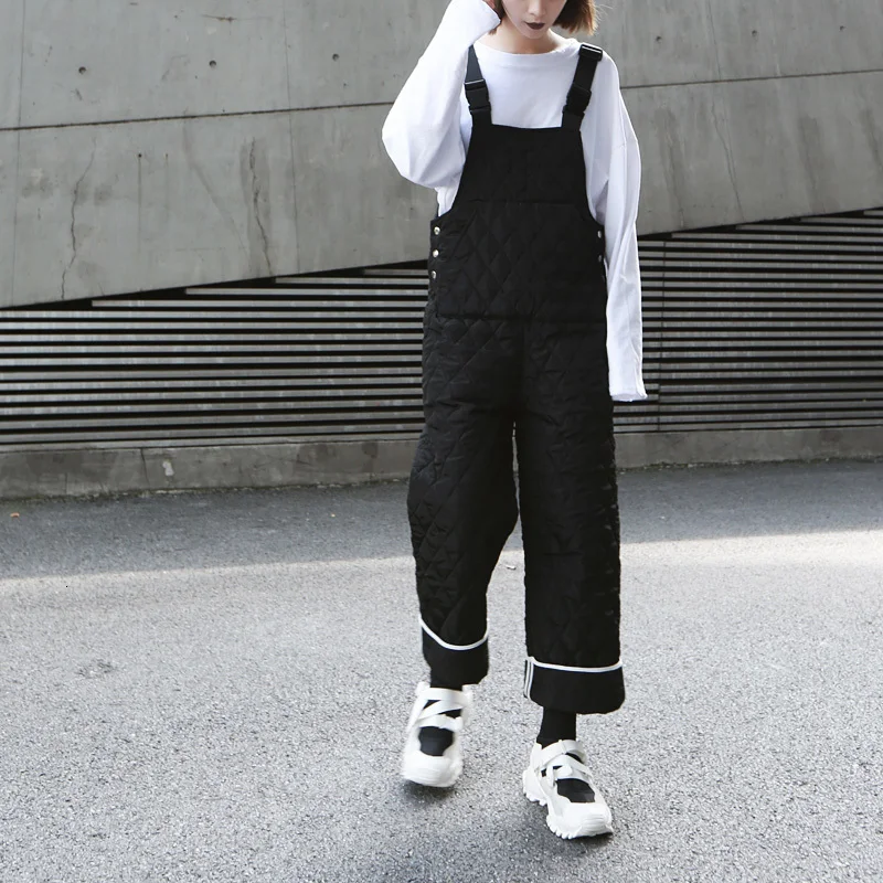 [EAM] Loose Fit Women Striped Cotton-padded Jumpsuit New High Waist Pocket Stitch Pants Fashion Spring Autumn 2020 19A-a328