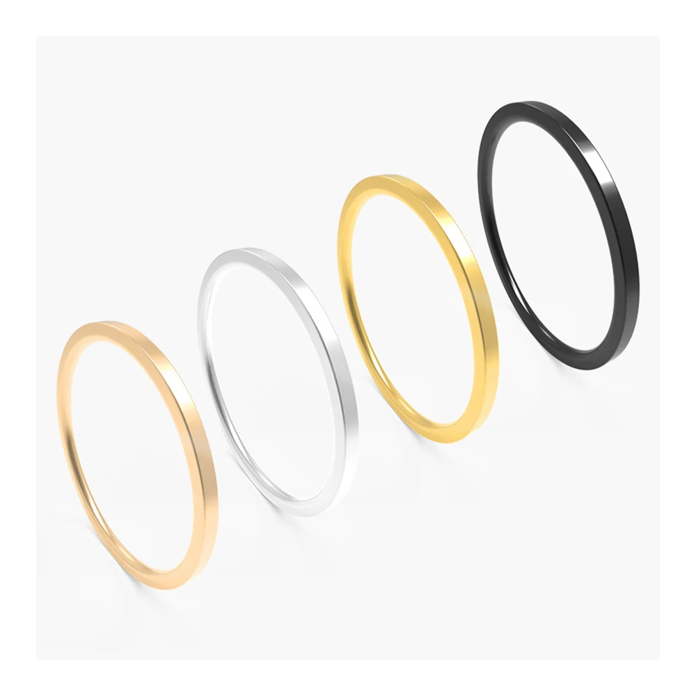 JHSL 1mm Small Mini Stainless Steel Simple Women Rings Black Rose Gold