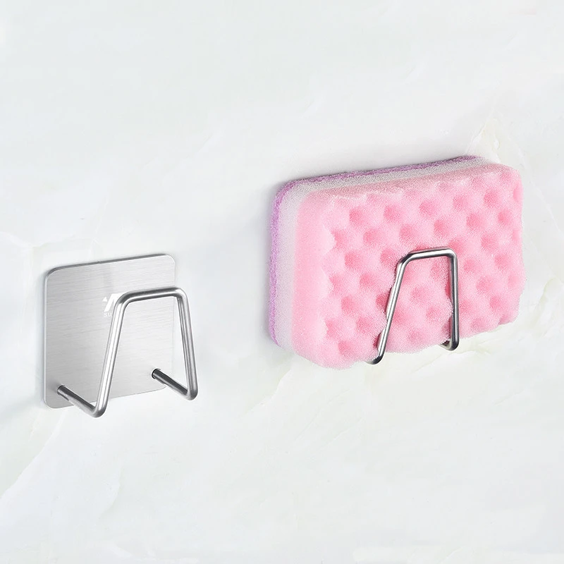 

Stainless steel kitchen sponge drain rack wall hanging dish cloth scouring pad storage sink cover free punching rack
