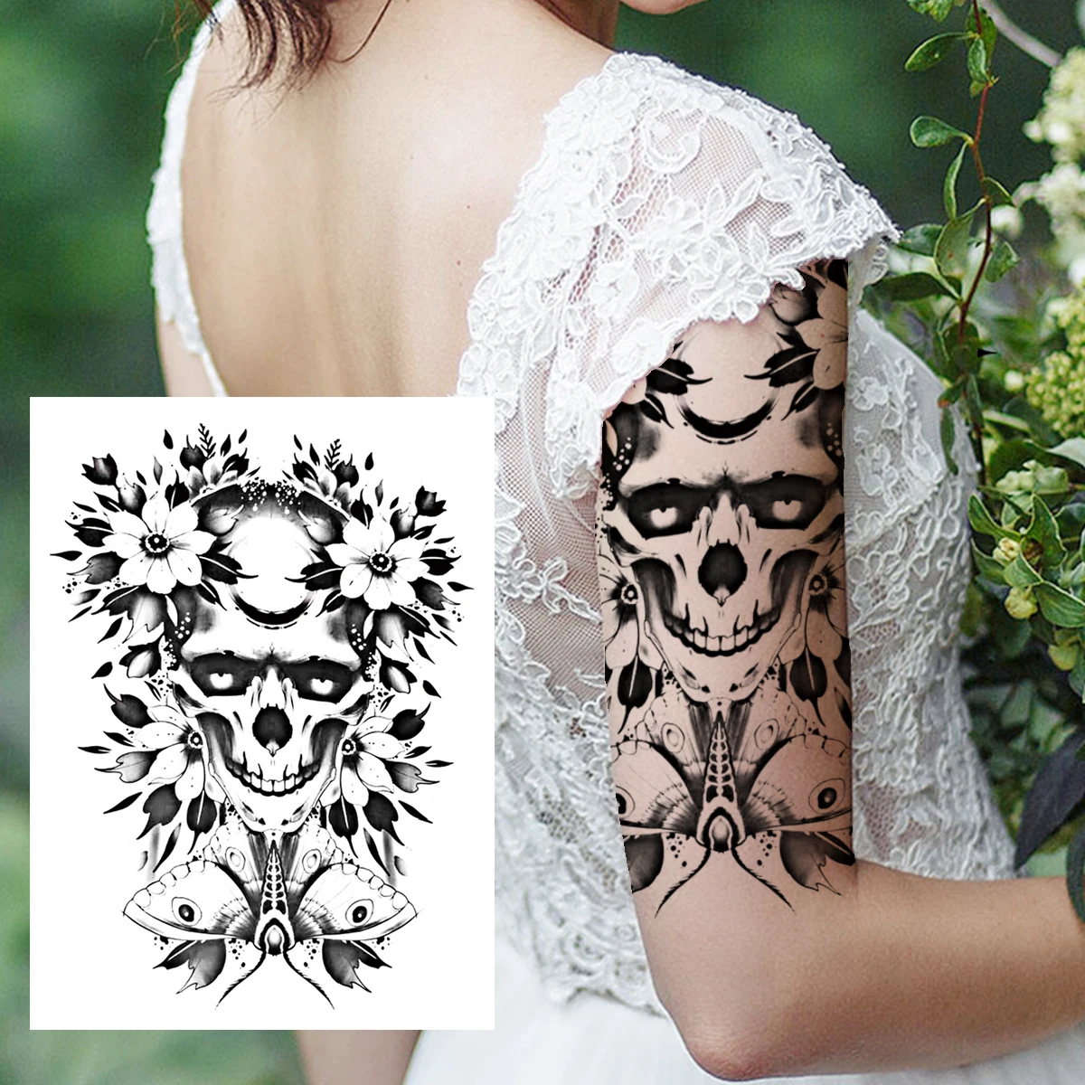 Skull Flowers Tattoos For Girls