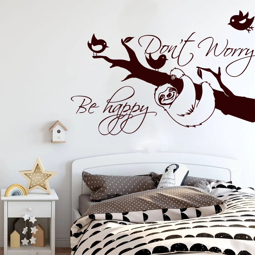 

Sloth Do Not Worry Be Happy Quote Wall Door Decals Sloth Inspirational Quote Tree Wall Stickers Bedroom Vinyl Decor LW234