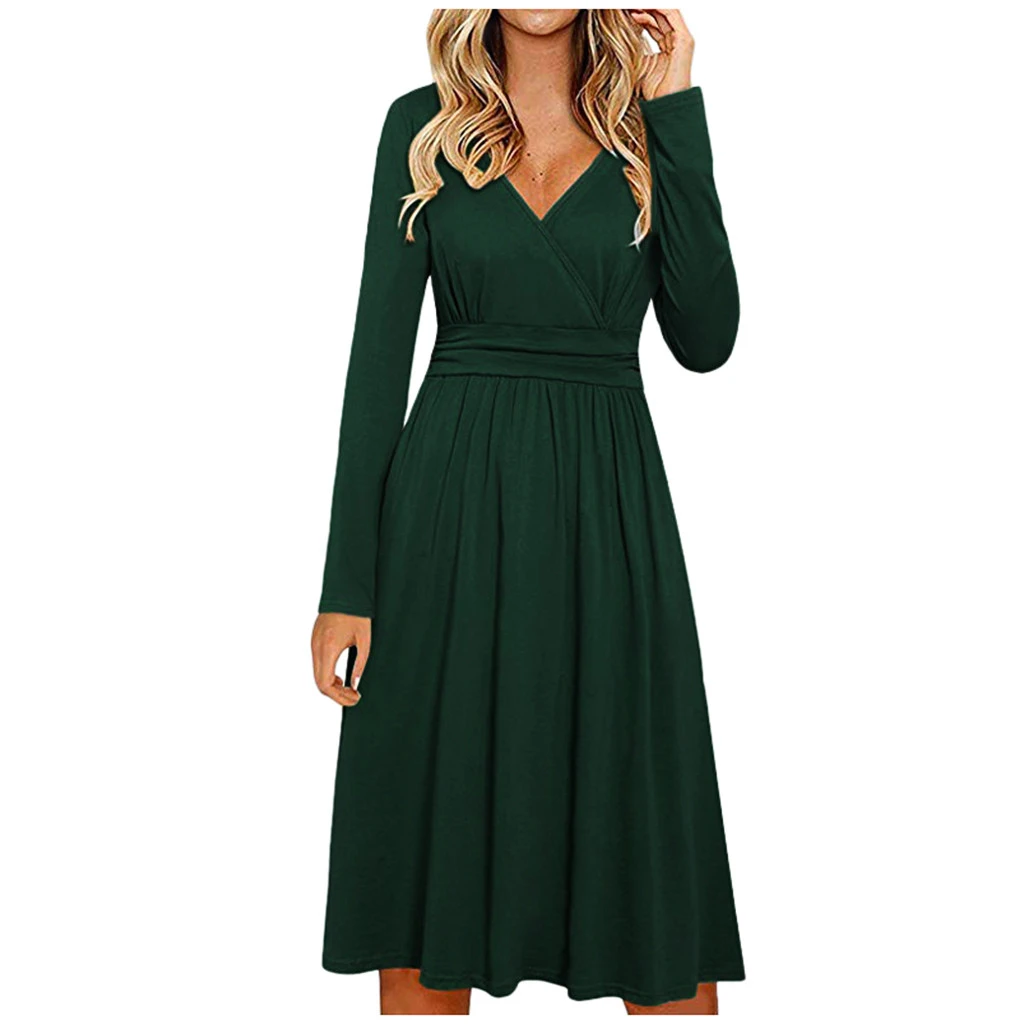 FREE OSTRICH 2019 Autumn Winter Dress Women Long Sleeve Dress Casual Slim Sashes Midi Dress Plus Size Fashion Clothing 930