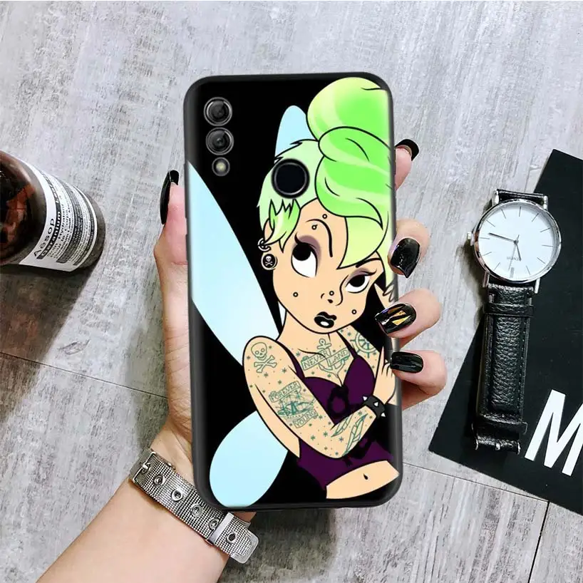 Татуировка девушка принцесса черная крышка чехол для телефона для huawei Y9 Y5 Y6 Y7 Honor 10 9 Lite 9X8X8 S 8A фотоаппаратов моментальной печати 7S 7A 10i 20i V20 Coque Капа