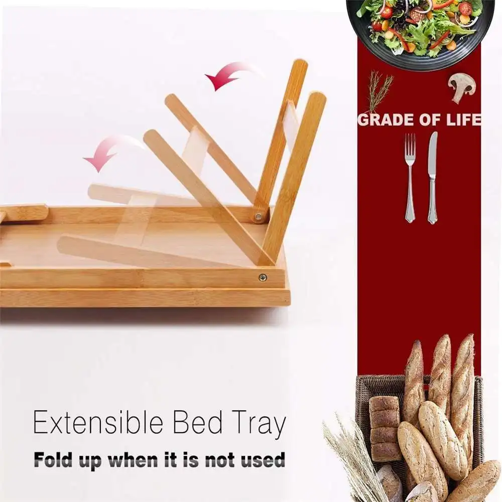 Description Picture 6 of itemHome Bamboo Wood Bed Tray Portable Folding Laptop Desk Tea Food Serving Table Folding Leg Laptop Desk On The Bed