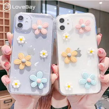 

Lovebay Transparent Glitter 3D Flowers Phone Case For iPhone 11 Pro X XR XS Max 8 7 6 6s Plus Bling Floral Soft Silicone Cover