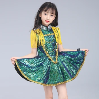

Children's jazz dance costumes girls drum sequins hip-hop dance costumes kids girls top dance costumes
