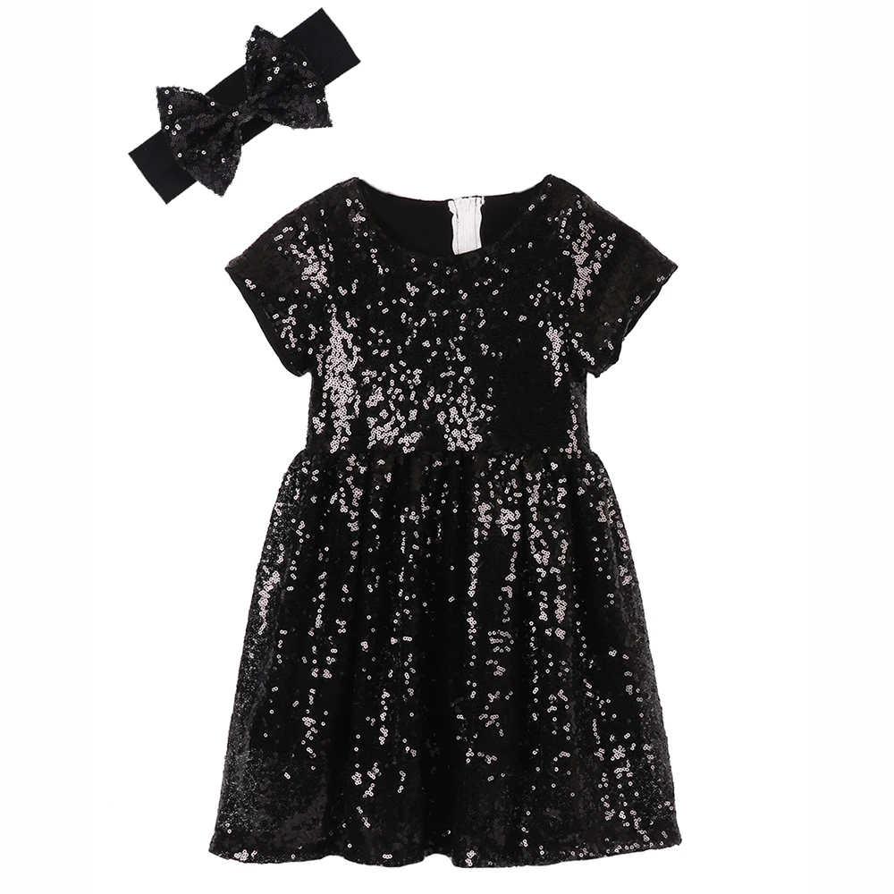 Sequin Dress for Girls Kids Rainbow Sparkle Party Headband Special Prom Summer Black Boutique Pageant Toddler | Детская одежда и