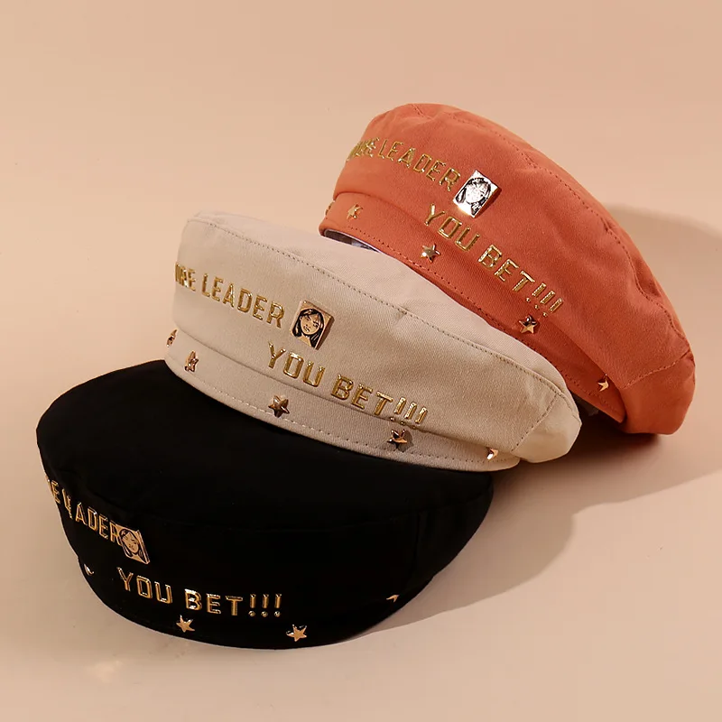 

2021 Spring and Summer Letters Retro Portrait Beret Women New Fashion Candy Color Peaked Cap Female Outdoor Travel Pumpkin Hat