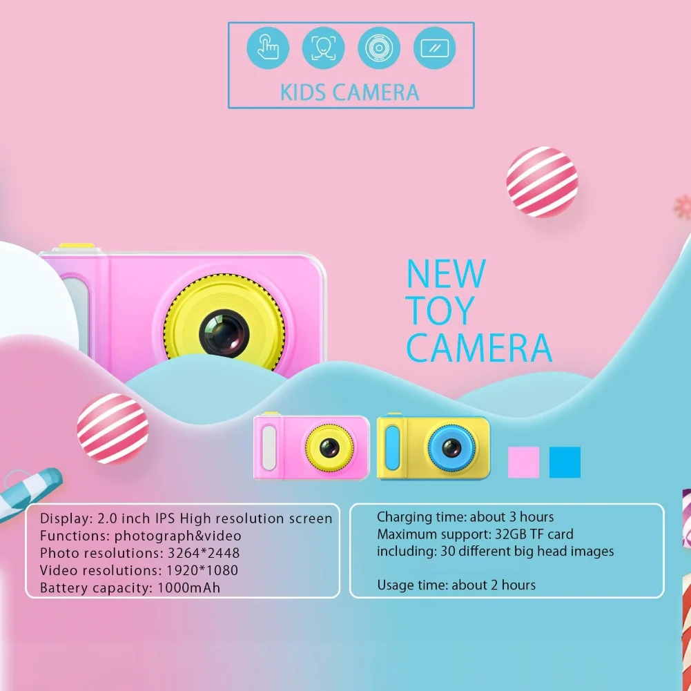 Портативный 2 дюймов ЖК-дисплей Экран 5MP 1080P видеокамера Перезаряжаемые цифровой Камера видео Регистраторы детские развивающие игрушки подарок на день рождения