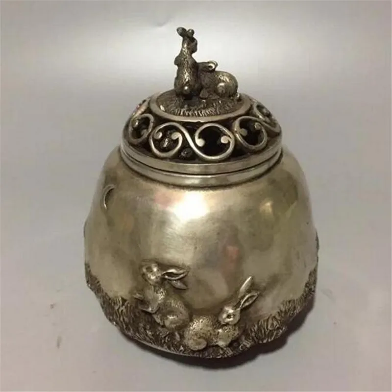 Copper statue Chinese Hand-made Tibet Silver Sculpture Small White Rabbit Incense Burner Censer Zodiac Animal Statue Home Decora | Дом и сад