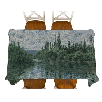 

Monet-sur-Seine painting Decorative Waterproof Linen Tablecloth Thick Rectangular Dining Table Cover Tea Table Cloth