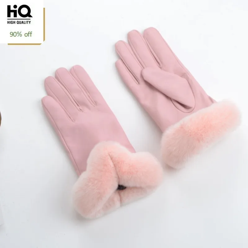 

2020 New Arrival Female Winter Gloves Fashion Fur Women Gloves Solid Motorcycle Gloves Comfortable Guantes Mujer Cuero
