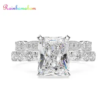 

Rainbamabom 925 Solid Sterling Silver Created Moissanite Gemstone Engagement Ring Sets Wedding Band Fine Jewelry Wholesale