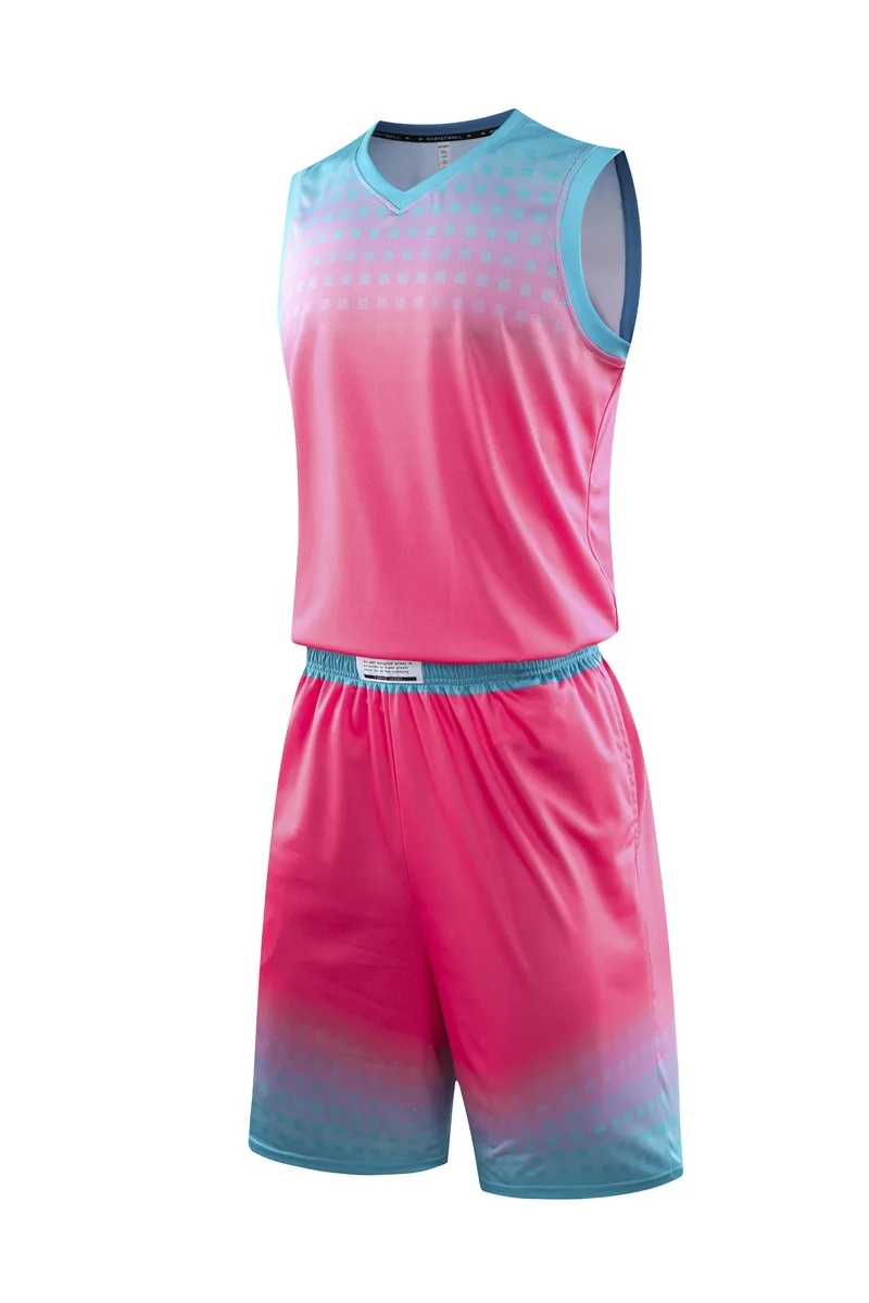 HOWE AO, баскетбольные майки, костюм для колледжа, мужская баскетбольная форма, спортивный комплект, футболки, шорты, набор, ткань, дышащая, на заказ, с принтом - Цвет: Розовый