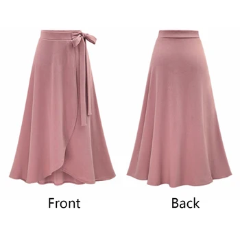 

Party Women Skirt Cotton Blend Casual Solid Midi Empire Waist Ladies Strappy Spring Fashion Side Slit Adult Irregular Hem