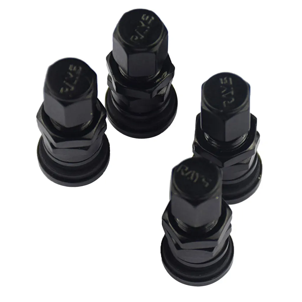 4x Aluminum Bolt-in Car Tubeless Wheel Tire Valve Stem With Dust Cap Black