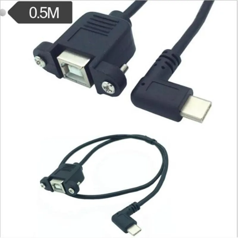 

TYPE-C mobile phone data cable elbow to USB B print master strap ear cable, panel wire screw 0.5m
