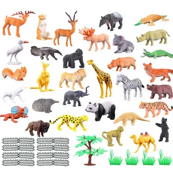 

Kids 53PCS Plastic Mini Simulation Jungle Wild Animals Lion Panda Tiger Elephant Zebra Hippo Fox Elk Models Figure Education Toy