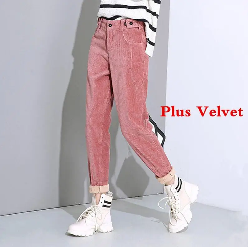 pink velvet Осенне-зимние вельветовые штаны-шаровары с высокой талией, женские свободные черные брюки больших размеров, женские длинные вельветовые брюки, спортивные штаны - Цвет: pink velvet