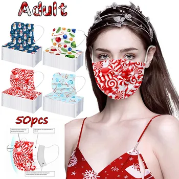 

50pc Mask Christmas Mascarilla Adulto Unisex Mascarillas Higienicas Desechables 3 Capas Nonwove Masque Cartoon Printed Маска