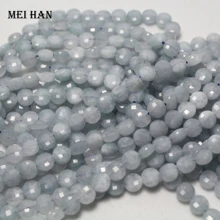 2 пряди/комплект) натуральный бразильский Аквамарин 4*6 мм плоская граненая пуговица бусины из камня драгоценный камень для изготовления ювелирных изделий