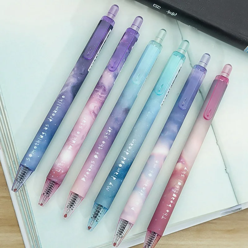 

6pcs/set New Night Star Gel Pens Speed Dry Suit Press Neutral Signature Pen Kawaii School Supplies 0.5mm Black Refill