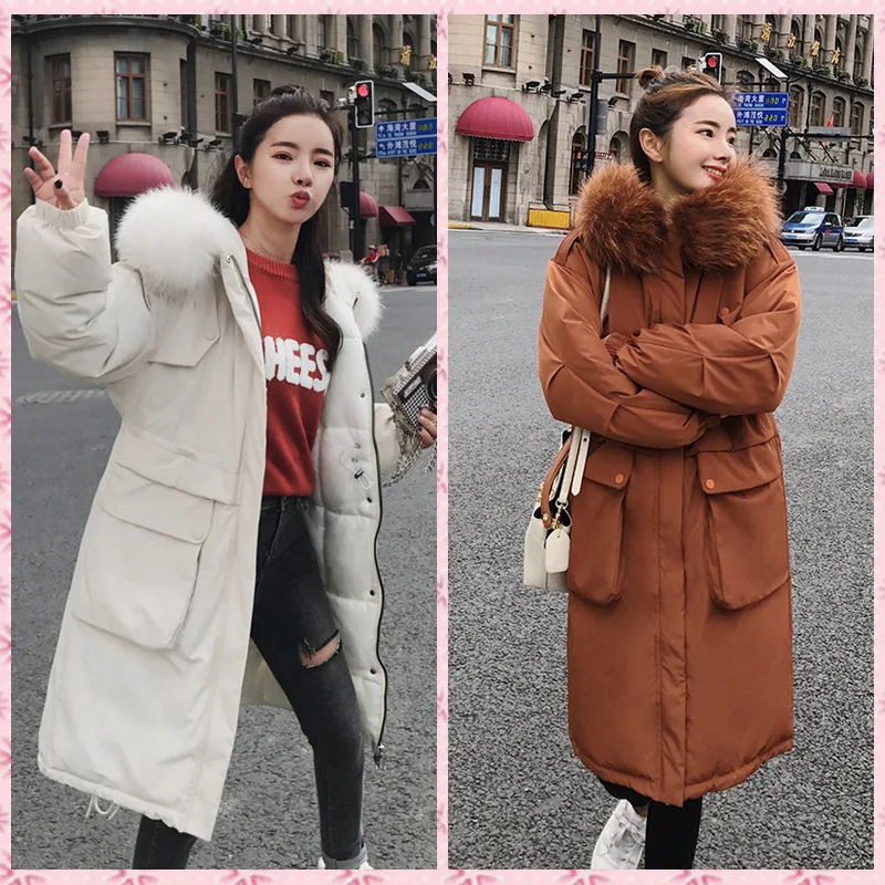 

2019 Winter New Style down Jacket Cotton-padded Clothes WOMEN'S Dress Korean-style Loose-Fit Mid-length over-the-Knee Large Size