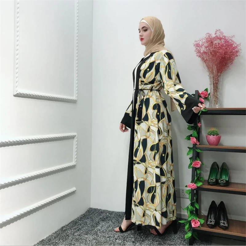 Новое поступление, летнее женское мусульманское платье с принтом abaya elegante 2019, Открытый спереди длинный ислам Дубаи кардиган «абайя»