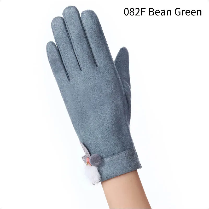 082F Bean Green Уличные туристические женские замшевые бархатные ветрозащитные многоцелевые согревающие 23 см прочные утолщенные теплые перчатки на весь палец - Цвет: 082F Bean Green
