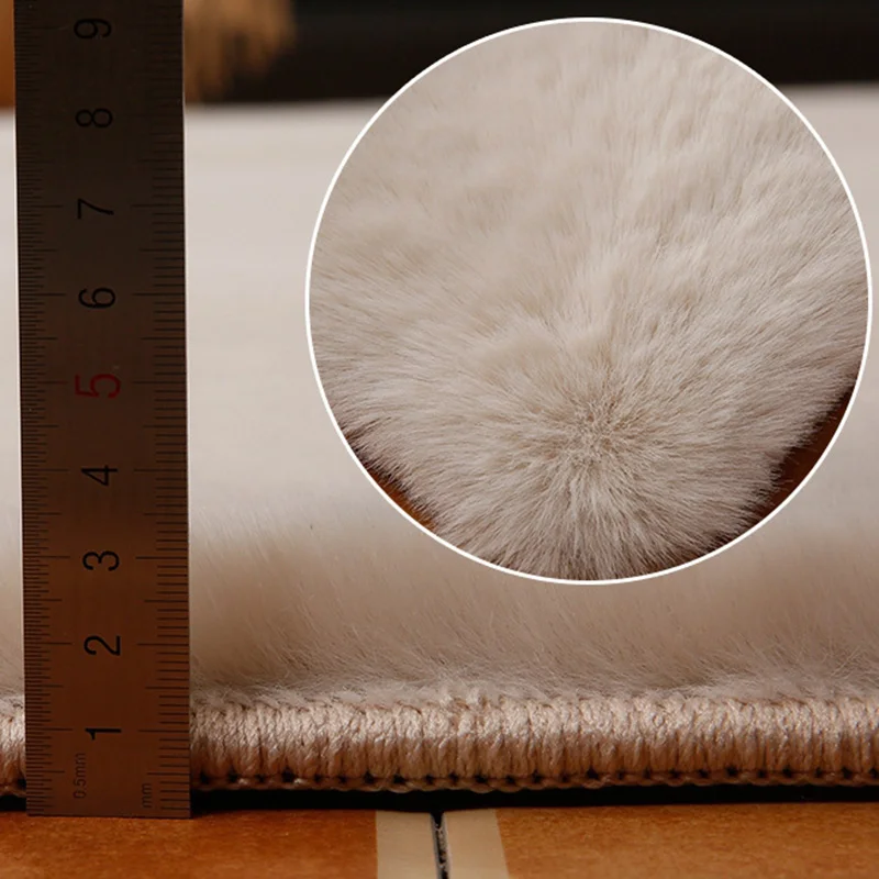 Thickened Rabbit Fur Round Carpet For Living Bedroom Home Decor Solid Color Rug Coffee Table Foot Mats White Fluffy Plush Carpet