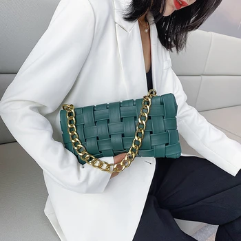 

Weave Design PU Leather Crossbody Bags For Women 2020 Luxury Solid Color Shoulder Handbags Chain Cross Body Bag baguette b