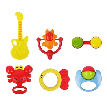 

6pcs/set Baby Hand Toys Early Educational Rattles Cartoon Bell Baby Chew Toy Lightweight Parts Little Child Accessories