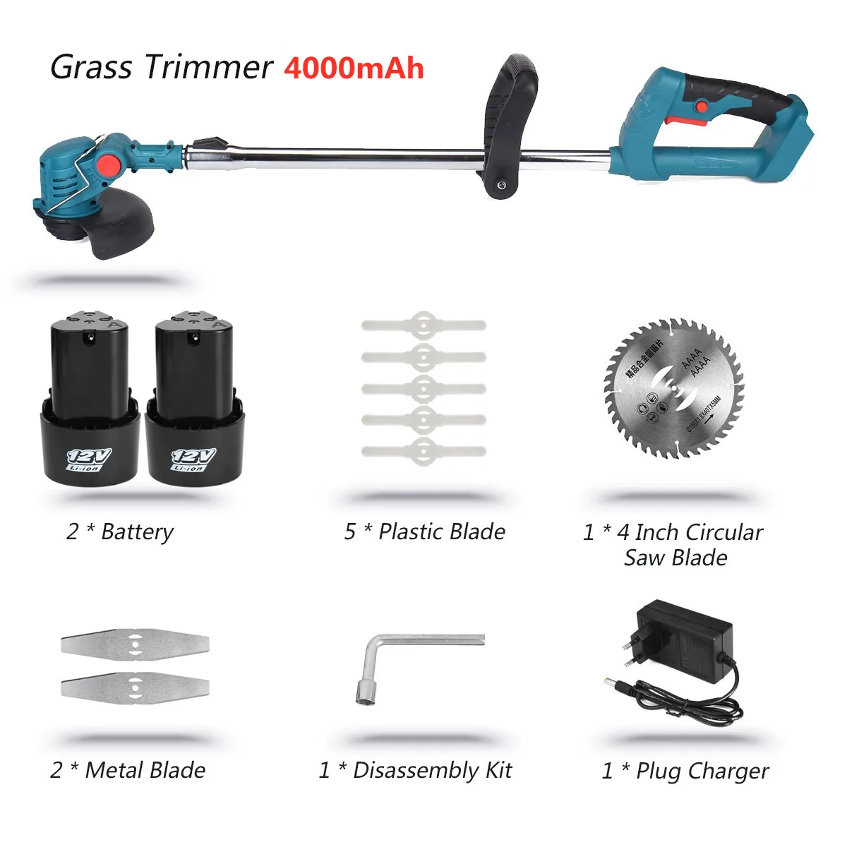 With 2/1 Battery&Wheels Electric Grass Trimmer 1500W Garden Lawn Mower Rechargeable Cordless Grass Pruning Tool Machine