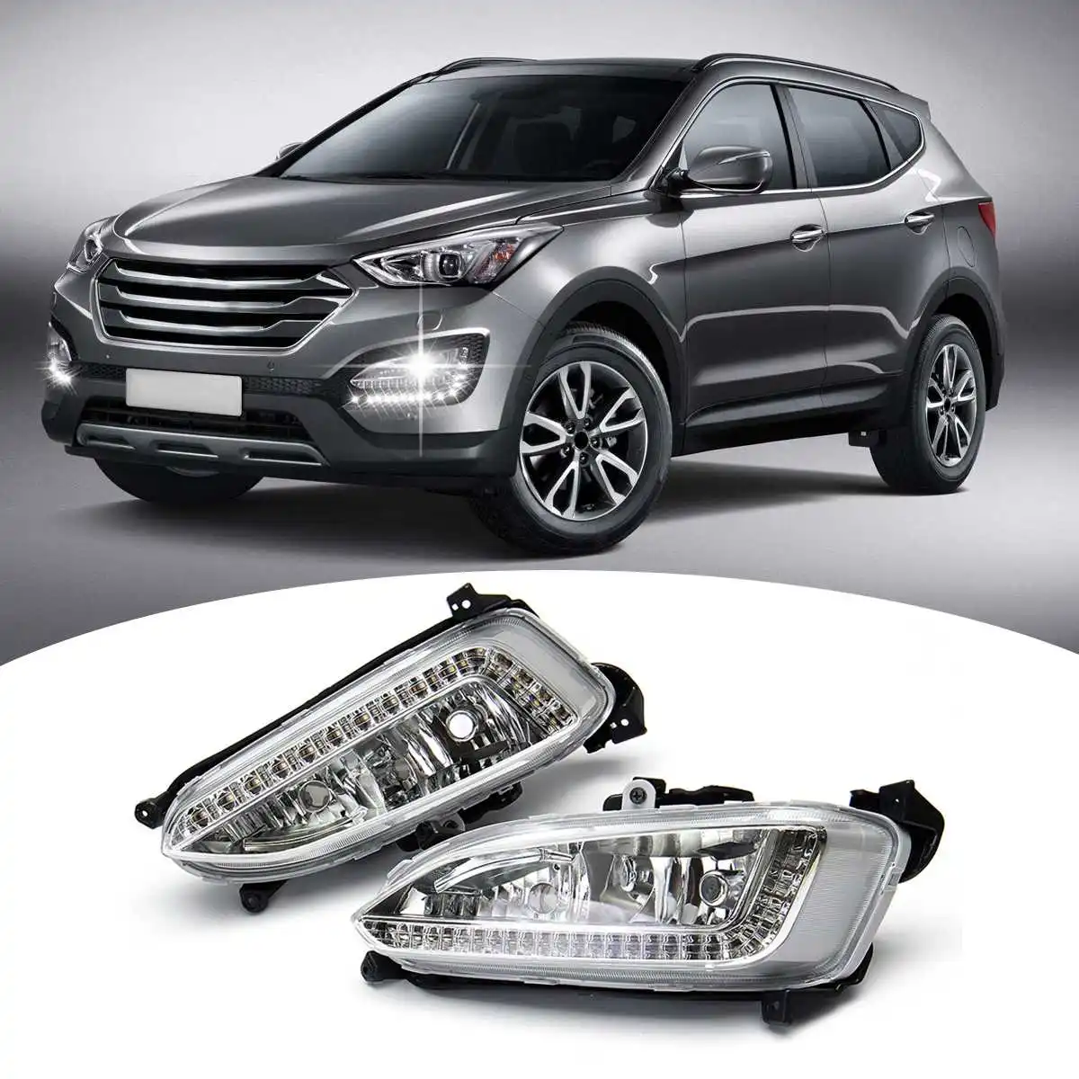 Для hyundai Santa Fe IX45 2013- 12V Светодиодный дневной ходовой свет Водонепроницаемая противотуманная фара DRL Автомобильная фара в сборе