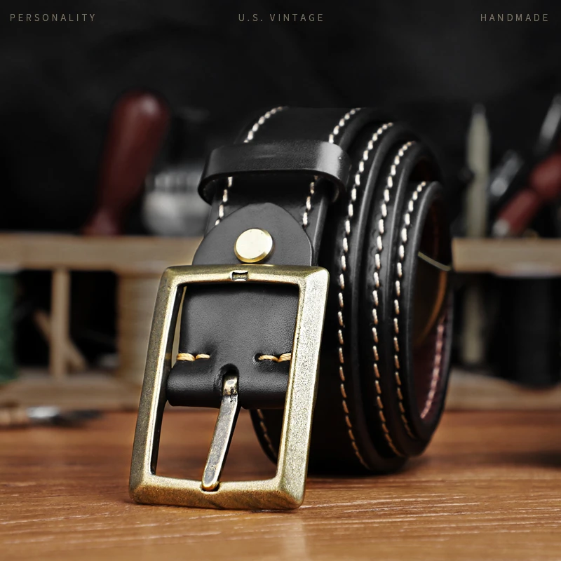 100% de piel de vaca auténtica para hombre, cinturones de lujo a estilo cinturón con hebilla|Cinturones de hombre| - AliExpress