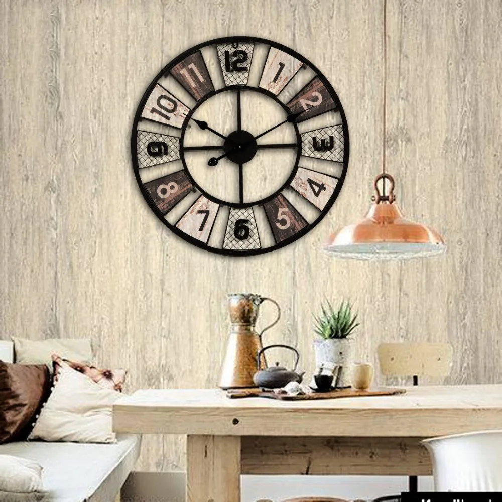 

Large Size Metal Wall Clock European Retro Modern Design Living Room Vintage Retro Iron Art Clocks Wall Watch Home Decor 60 CM