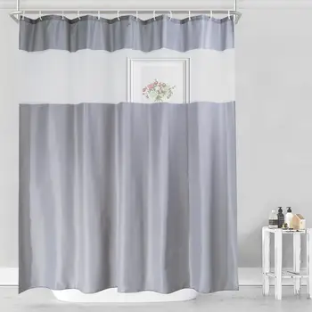 

UFRIDAY Gray and White Fabric Shower Curtain for Bathroom with Window Translucent White Gauze Modern See Through Bath Curtain