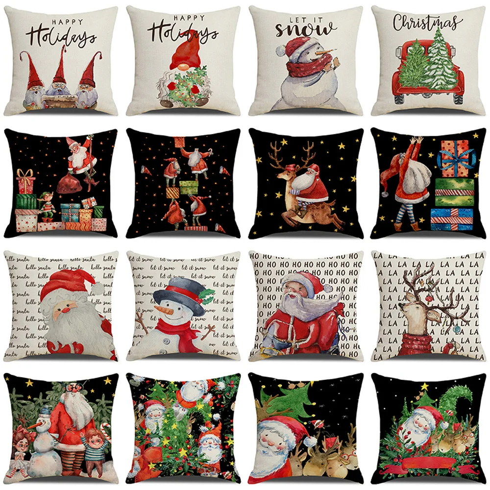 

45x45cm Christmas Decor Cushion Cover 45x45cm Cartoon Letter Santa Elk Truck Printed Throw Pillowcase Xmas Holiday Decorations