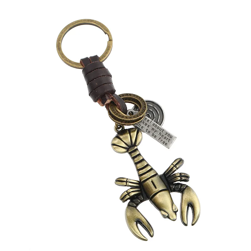 

Punk Hand-woven Automobile Hanging Ornament Retro Cattle-leather Key Ring Alloy Shrimp Supply of Goods Genuine Leather Accessori