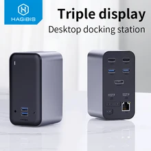 Хагбис USB C док-станция тройной дисплей Тип C до 4K HDMI-совместимый VGA DP USB 3,0 концентратор RJ45 3,5 мм PD для ПК Windows MacOS